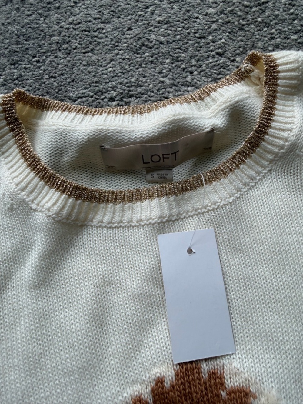 LOFT Ann Taylor Ivory Owl Motif Crew Neck Sweater - Picture 2 of 3